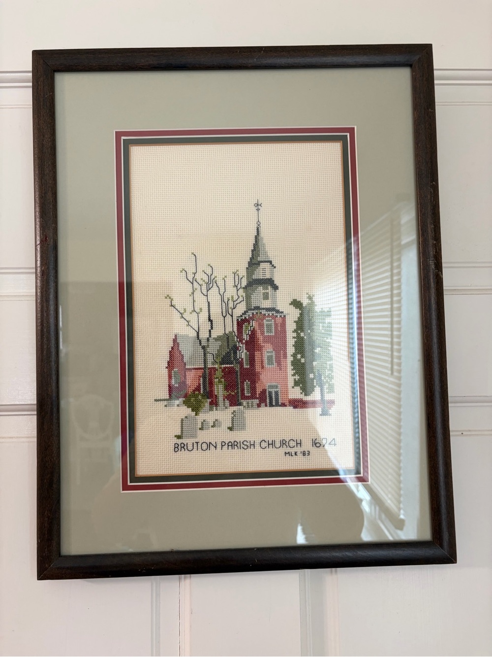 Vintage Framed Williamsburg Bruton Parish Church Needlepoint Wall Art